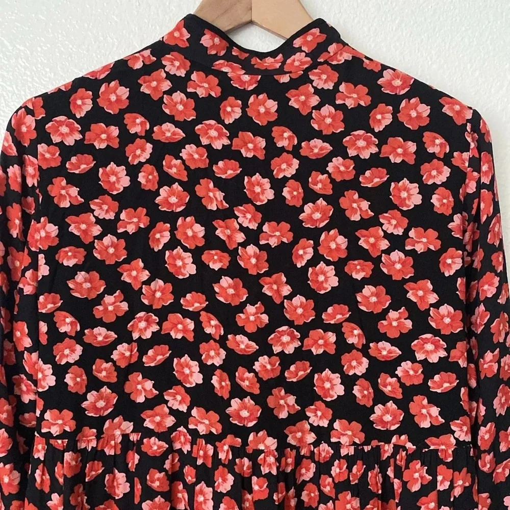 Ganni S Lindale Red Floral Crepe Mini Dress - Picture 11 of 13